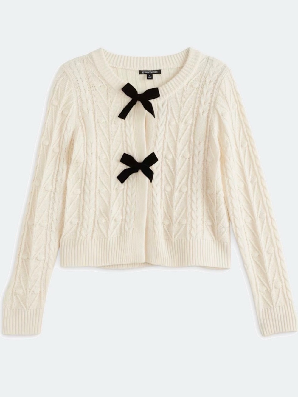 NWT 41 HAWTHORN
Frankie Cabled Bow Cardigan Cream with Black Bows Sweater